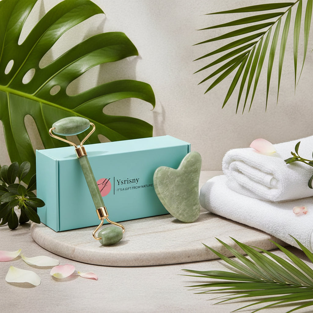 Gua Sha Facial Tools Jade Roller for Face - Facial Massage Tool for anti Aging Wrinkles and Skin Rejuvenate -100% Natural Jade Stone for Face Eyes (Jade Roller+Gua SHA)