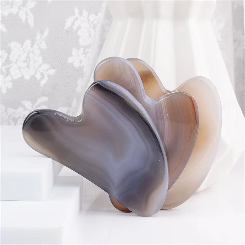 Natural Jade Gua Sha Stone Massage Grey Agate Guasha Plate Jade Face Massager Scrapers Beauty Tools for Face Neck Back Body