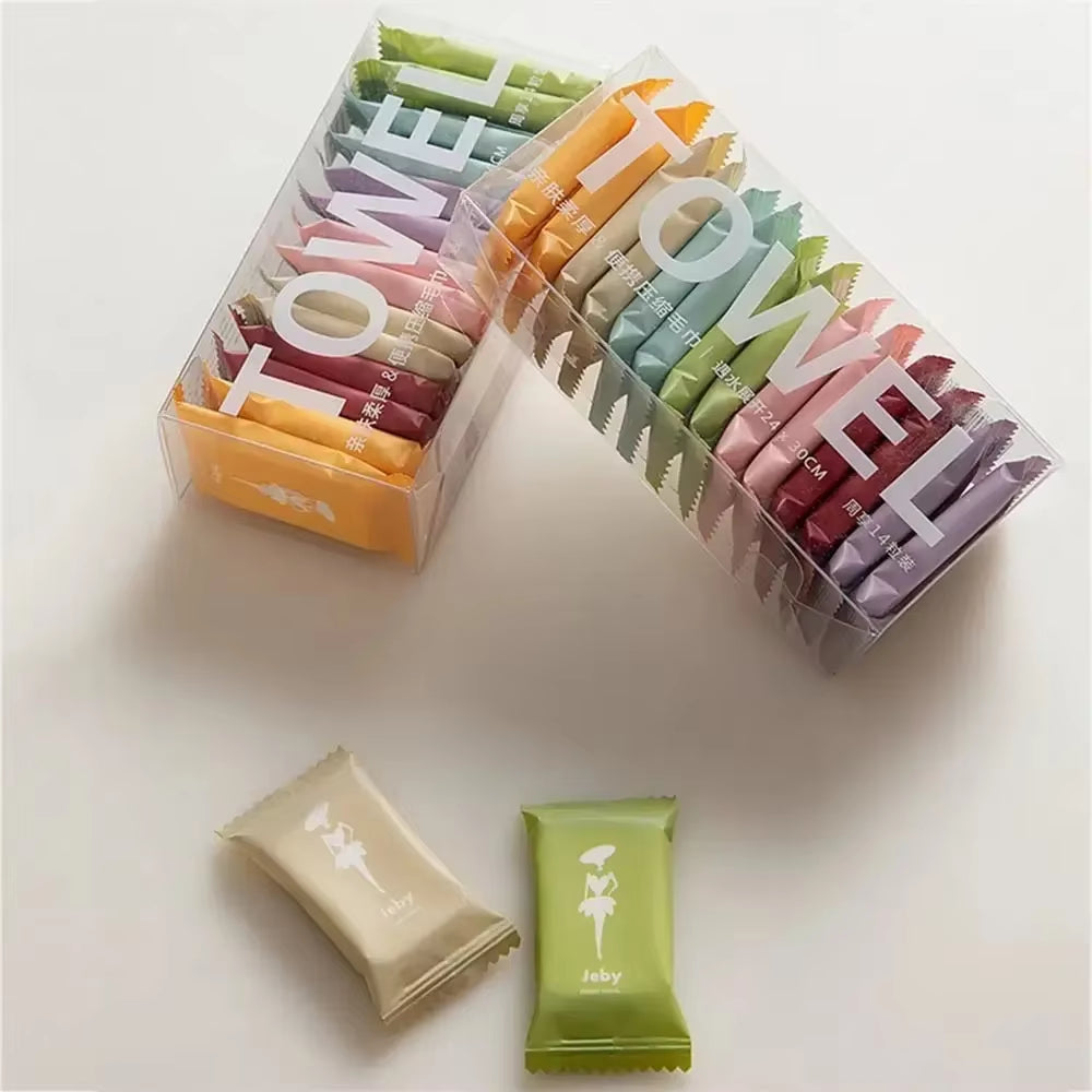 14Pcs/Box Disposable Washcloth Portable Travel Towel Thickened Compressed Face Cleansing Beauty Square Towel