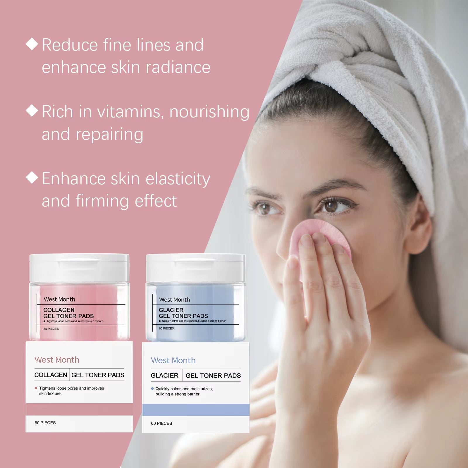 Collagen Pad Facial Toner Fade Fine Lines Brightening Skin Tone Improve Sensitive Acne Facial Skin Soothing Glacier Cotton Pads