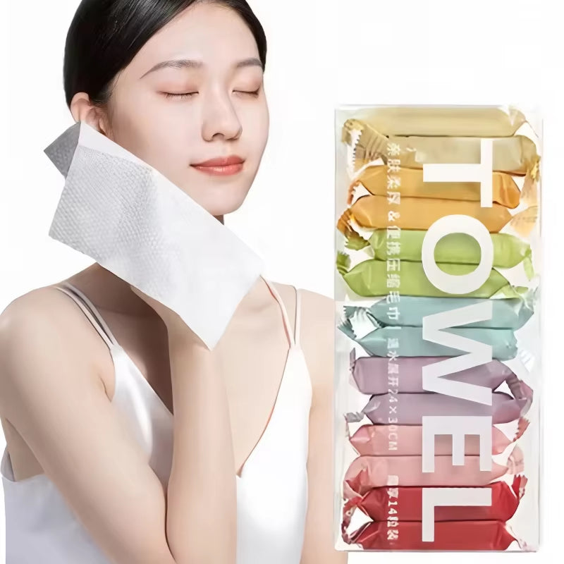 14Pcs/Box Disposable Washcloth Portable Travel Towel Thickened Compressed Face Cleansing Beauty Square Towel