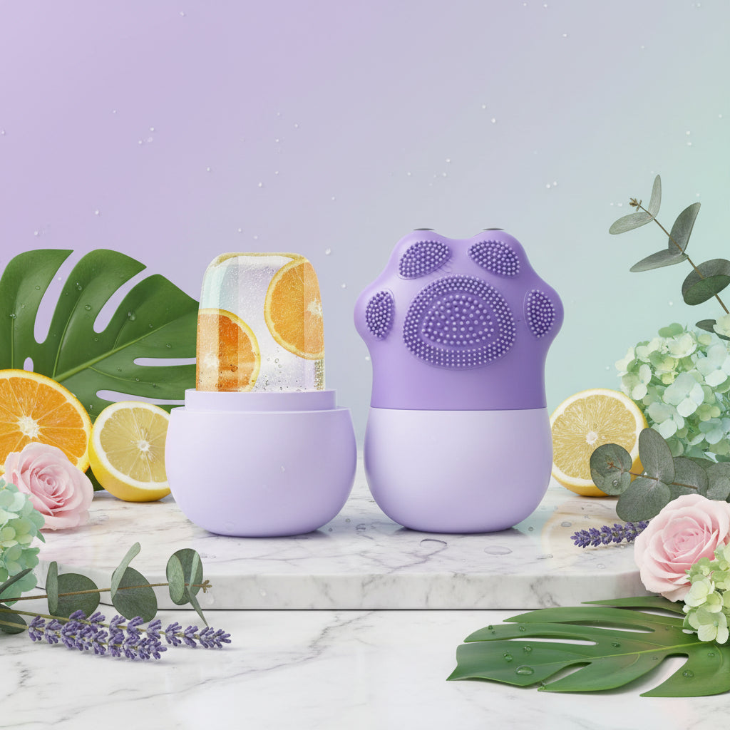 Ice Roller for Face Beauty Ice Roller with Cosmetic Brush Scrubber Mat Pad Cleaning Tool Skin Care Tools Perfect Gift for Women