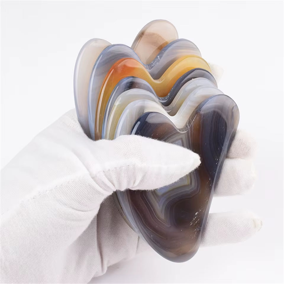 Natural Jade Gua Sha Stone Massage Grey Agate Guasha Plate Jade Face Massager Scrapers Beauty Tools for Face Neck Back Body