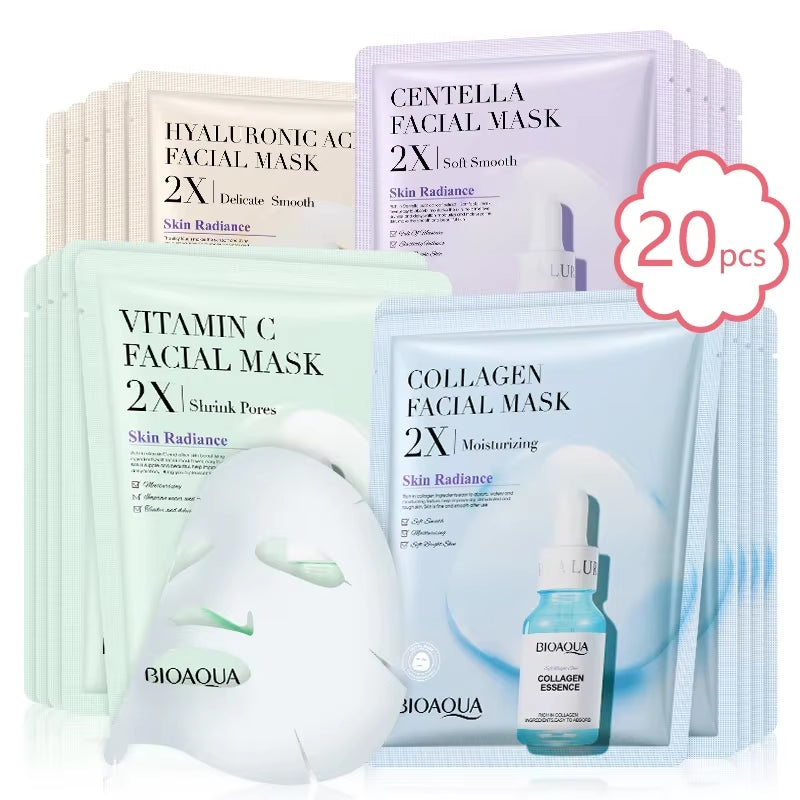 20Pcs/5Pcs Centella Collagen Face Mask VC Moisturizing Refreshing Sheet Masks Hyaluronic Acid Facial Mask Skin Care Products
