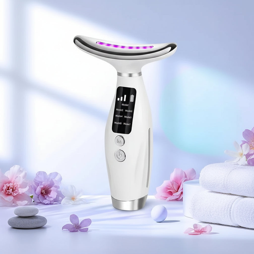 Portable 7 Colors LED Light Therapy Face Neck Massager 3 Gears Adjustable Gentle Vibration anti Wrinkle Skin Tightening Lifting