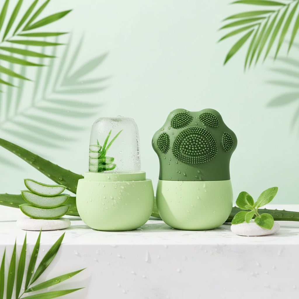 Ice Roller for Face Beauty Ice Roller with Cosmetic Brush Scrubber Mat Pad Cleaning Tool Skin Care Tools Perfect Gift for Women