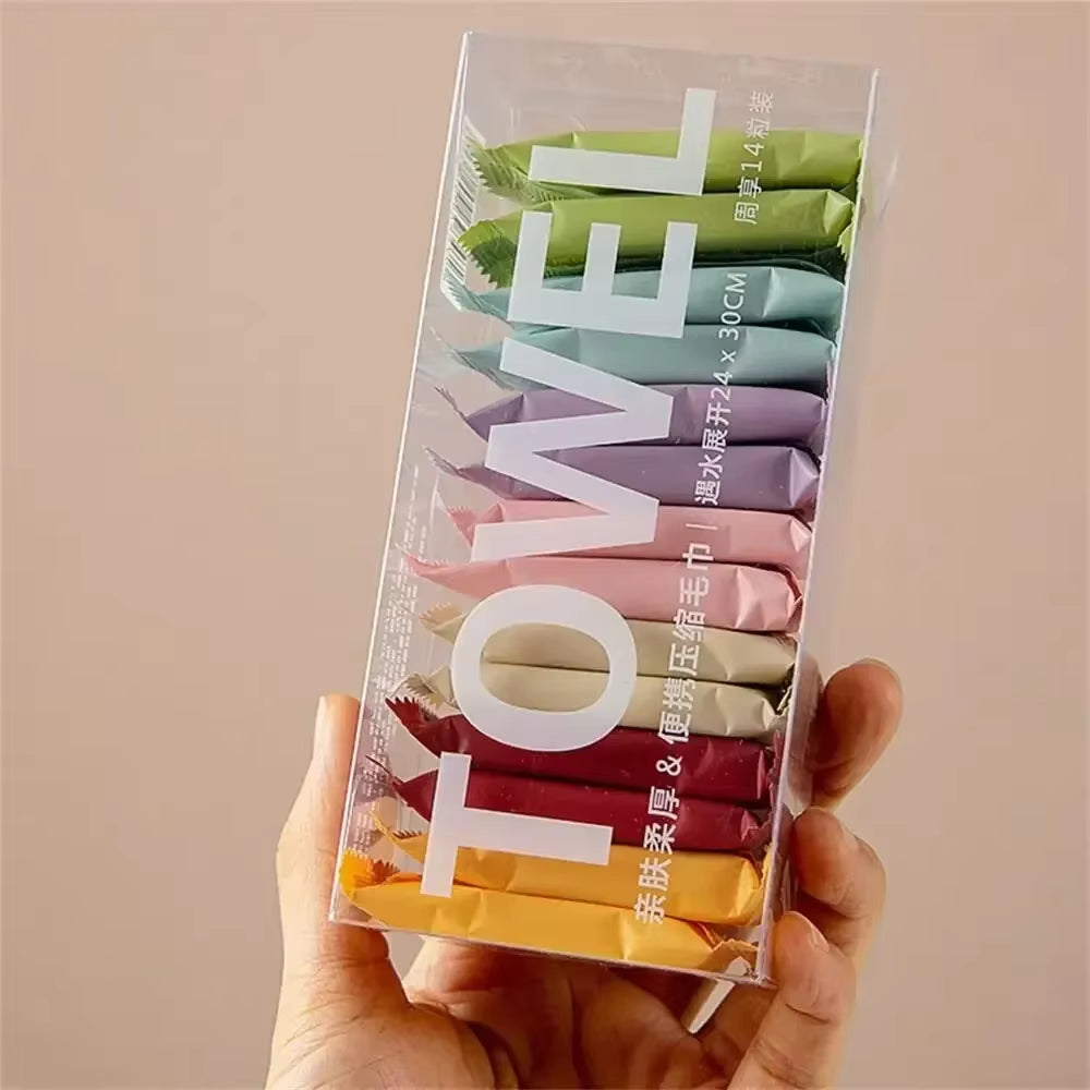 14Pcs/Box Disposable Washcloth Portable Travel Towel Thickened Compressed Face Cleansing Beauty Square Towel