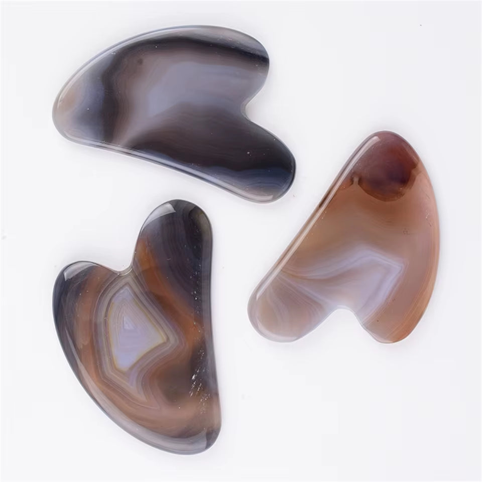 Natural Jade Gua Sha Stone Massage Grey Agate Guasha Plate Jade Face Massager Scrapers Beauty Tools for Face Neck Back Body